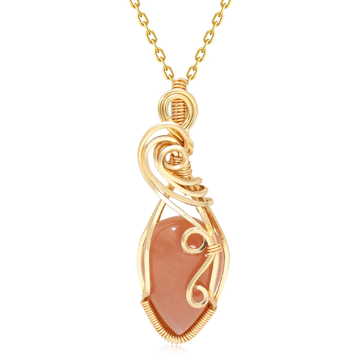 

Gemstone Natural Himalayan Sunstone Crystal Perfect Pendant Copper Chain Female Anniversary Day Gift Necklace For Girls