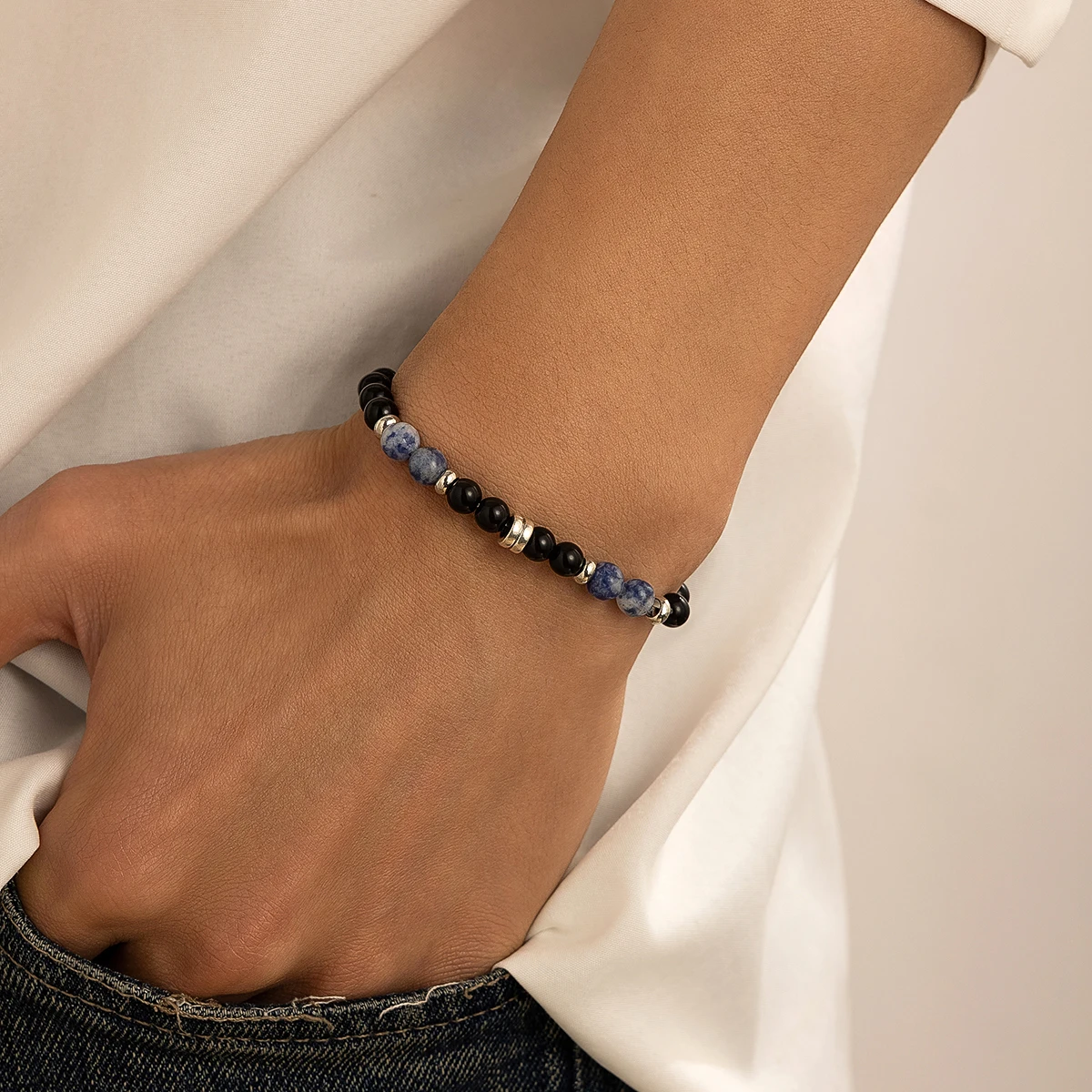 Salircon Mode männlich elastisches Armband Straße Hip Hop Acryl Glasperlen Schnur Armband für Männer Party Schmuck Dekoration