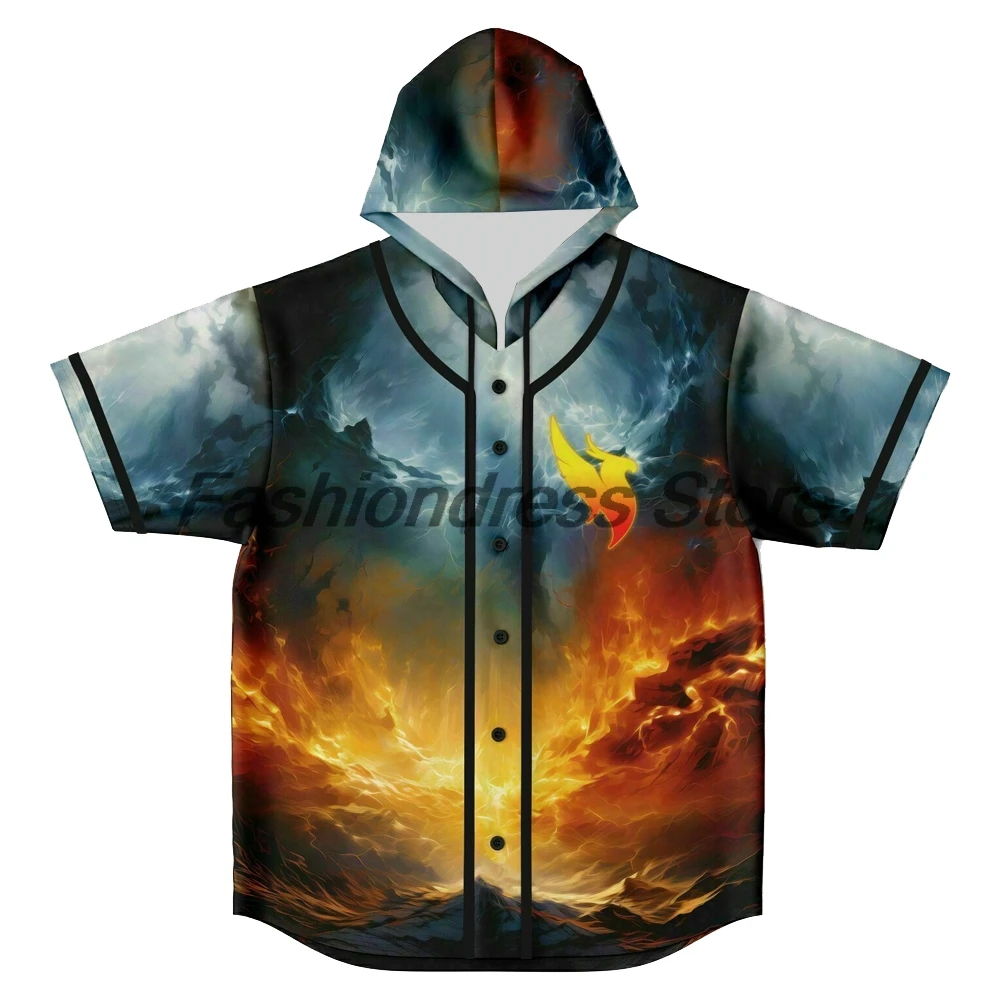 Illenium Fire Rave Hooded Baseball Jersey 2026 Music Festival Short Sleeve Button-up Shirts Women Men Streetwear Tops
