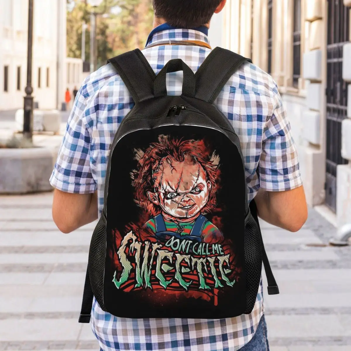 Jogo de mochilas chucky para mulheres e homens, mochila para a faculdade, estudante, mochila cabe 15 polegadas laptop, jogo infantil, saco de filme