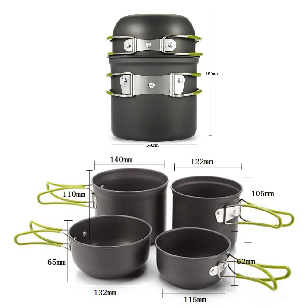 

Four Piece Aluminum Alloy Camping Cookware Set Lightweight Portable Outdoor Cooking Utensils Durable Travel Pots Pan Set