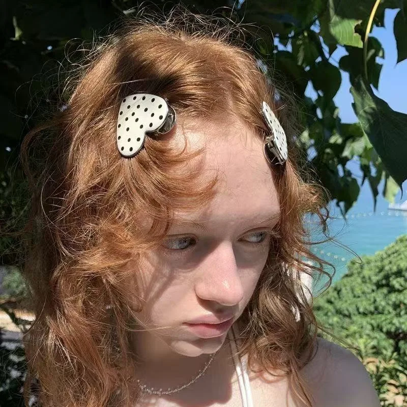 1PC New black and white oil-drop polka dot BB hairpin hair clip, sweet and cute side-parted hair accessory with duckbill clip