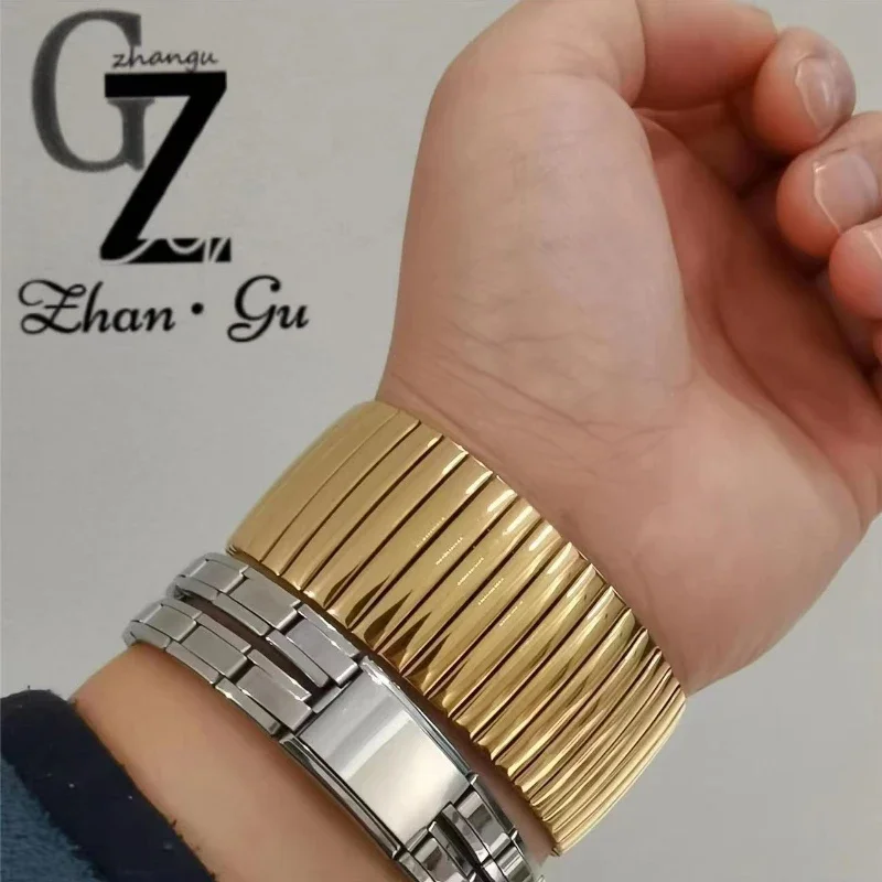 

2023 New ZhanGu Women's Jewelry 38mm Width Itanlian Elastic Charm Bracelet Fashion Stainless Steel Bangle Christmas Present