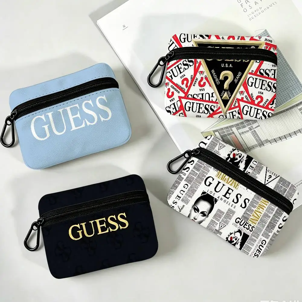 G-Guess-s logo White Oxford Cloth Zipper Coin Purse Lightweight Hanging Key Pouch Card Holder For Daily Use