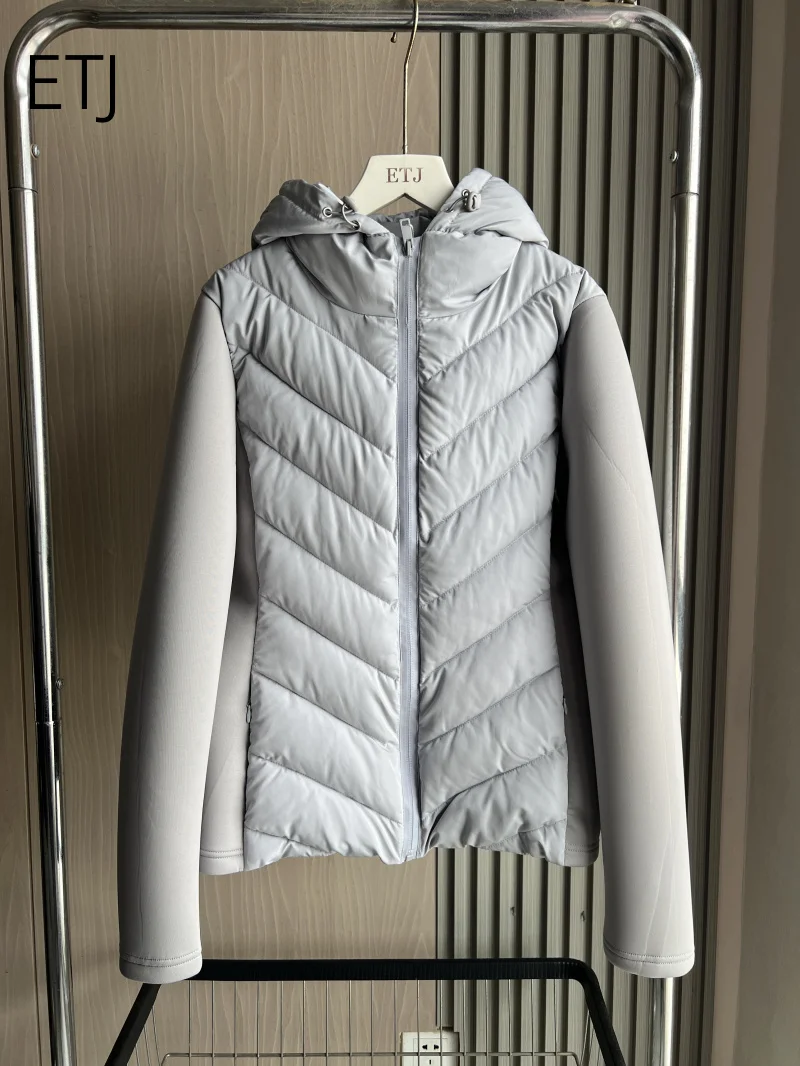 ETJ 2026 New Women's Elegant Fashion Patchwork Long Sleeve Standing Collar Hooded Cotton Jacket Sport Coat 8073227