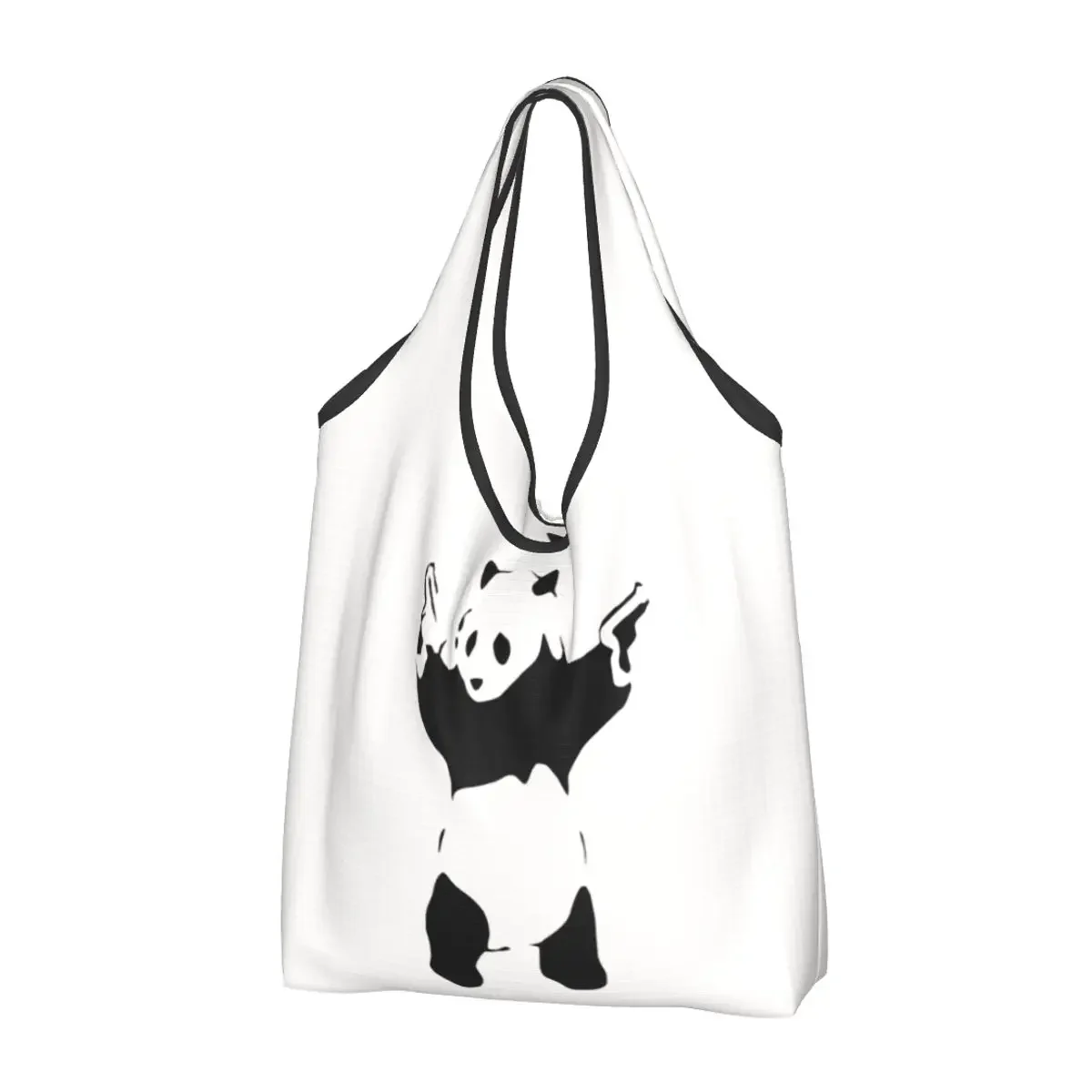

Banksy Panda Portable Tote Shopping Bags Foldable Shopper Bag Groceries Handbag Shoulder Bag