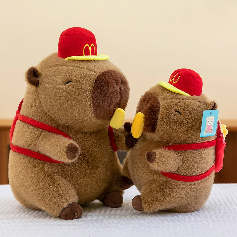 Fast Food Clerk Capybara Plush with Hat Backpack & Popsicle, Soft Stuffed Animal Doll, Kawaii Bag Pendant & Sleeping Pillow Gift