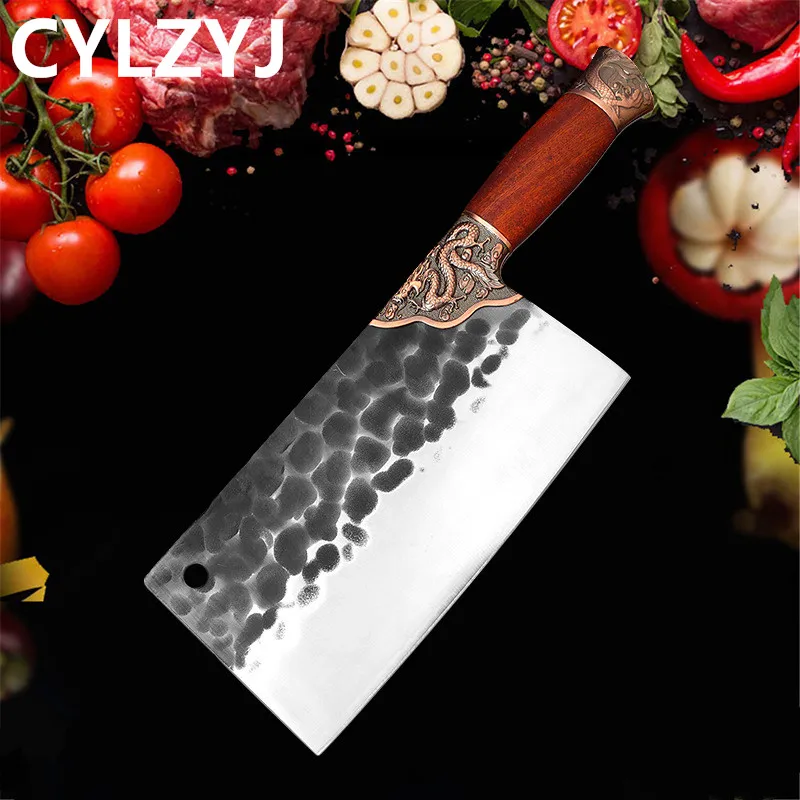 

Forged Household Kitchen Knife Stainless Steel Hammer Pattern Chopping Cutting Dual Purpose Knife Meat Bone Cutting Knife Tools