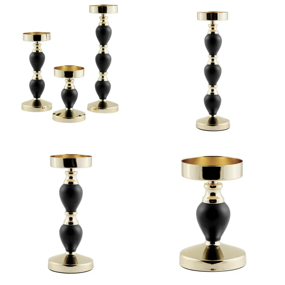 

CandlestickSculptural Black Gold Candle Holders 3 Piece Set Modern Elegant Candles for Home Decor Wedding Party Table