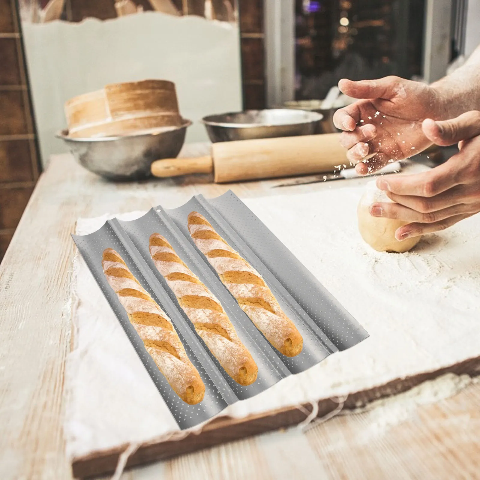 

Creative Four-Slot Carbon Steel Baking Tray Non-Stick French Bread Baking Pan Household Bread Mold Pan