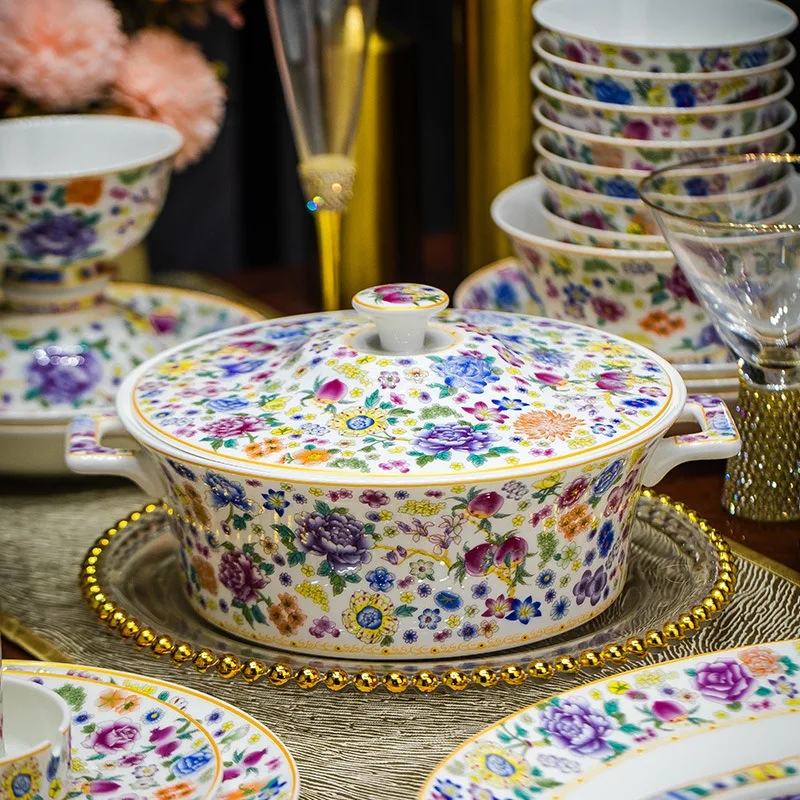 Dish set, household 2024 new Jingdezhen bone china tableware