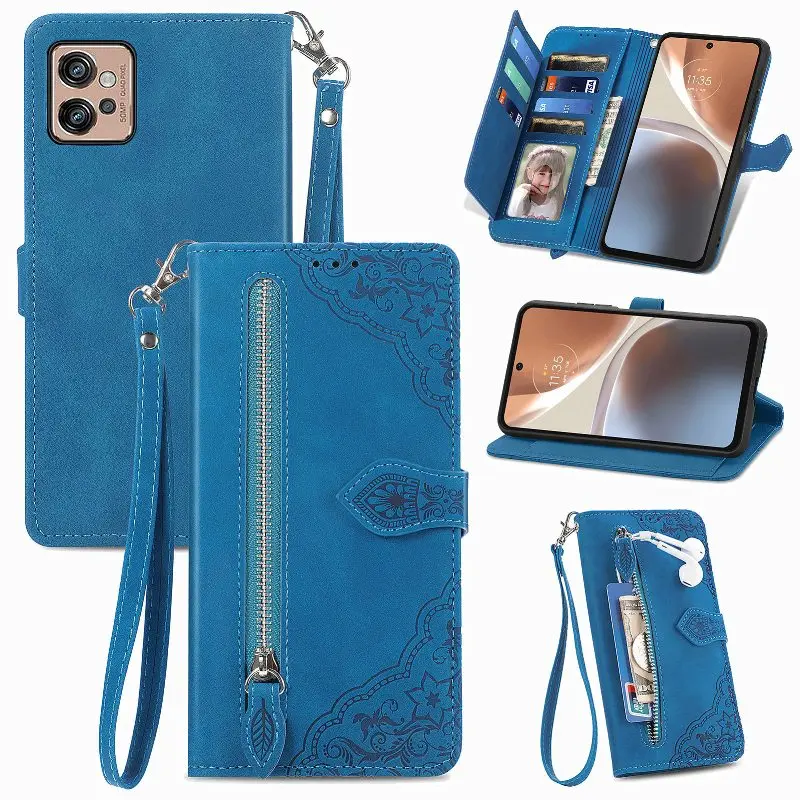 

Leather Zipper Wallet Multi Cards Phone Case For Motorola G71S G52 G82 G71 G62 G60S G51 G50 G42 G30 G22 G10 Magnetic Flip Cover