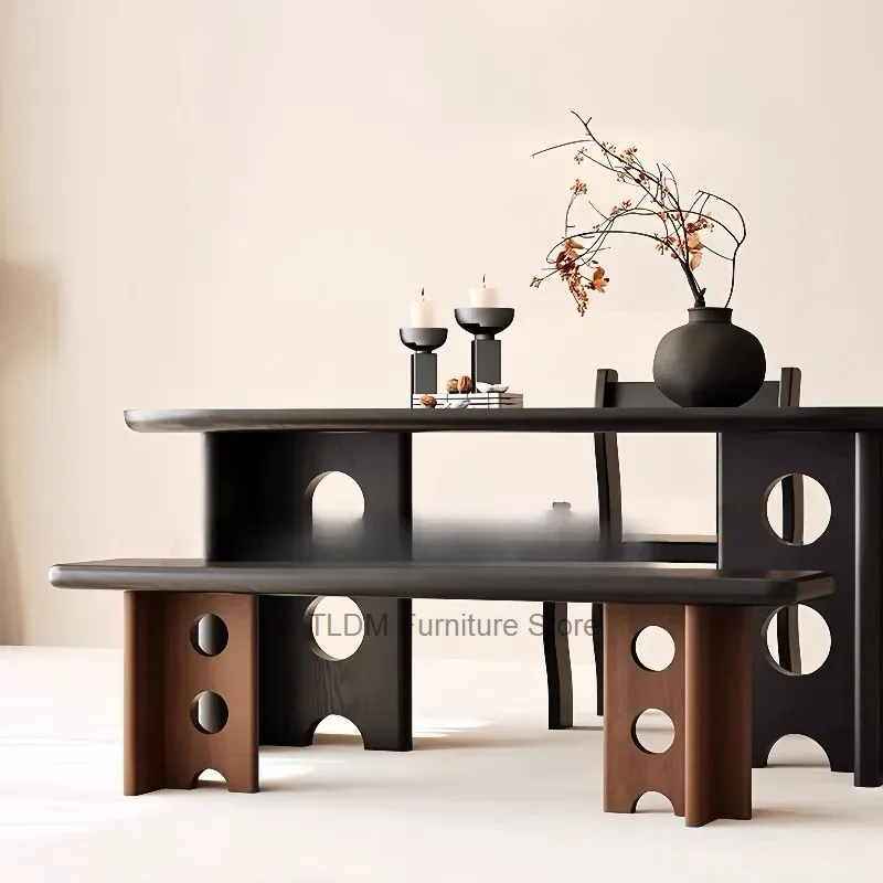 Mid-Century Wood Bench, Sculptural Cut-Out Legs Design Long Seat, Modern Accent Furniture for Dining Room & Living Room