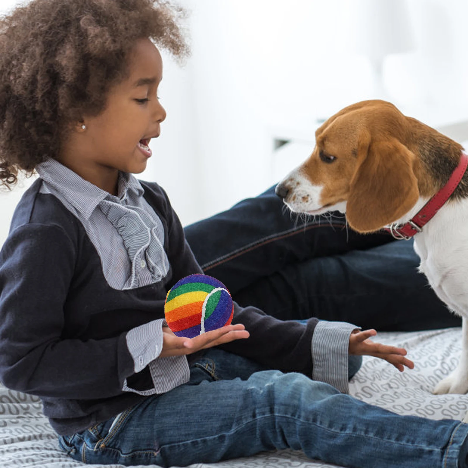 

3 PCS Rainbow Tennis Exercise and Fun Toy Bite Resistant Rubber Medium Dog Ball