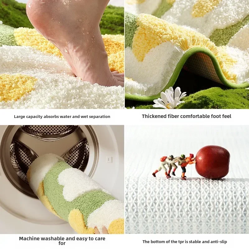 Non-Slip High-Absorbency Microfiber Bath Mat - Floral Plush Bathroom Rug, Thickened Fashionable Home Decor