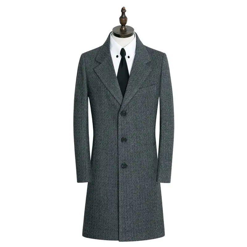 

Autumn Winter New Men's Casual Long Wool Slim Fit Coat Male Solid Lapel Single Breasted Blends Jacket Windbreaker Overcoat G111