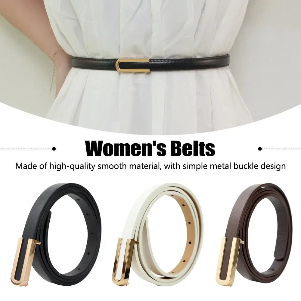 2025 Fashionable and Versatile Black Leather Thin Belt for Women, Decorative Dress Simple Korean Style Suit  White Small Belt