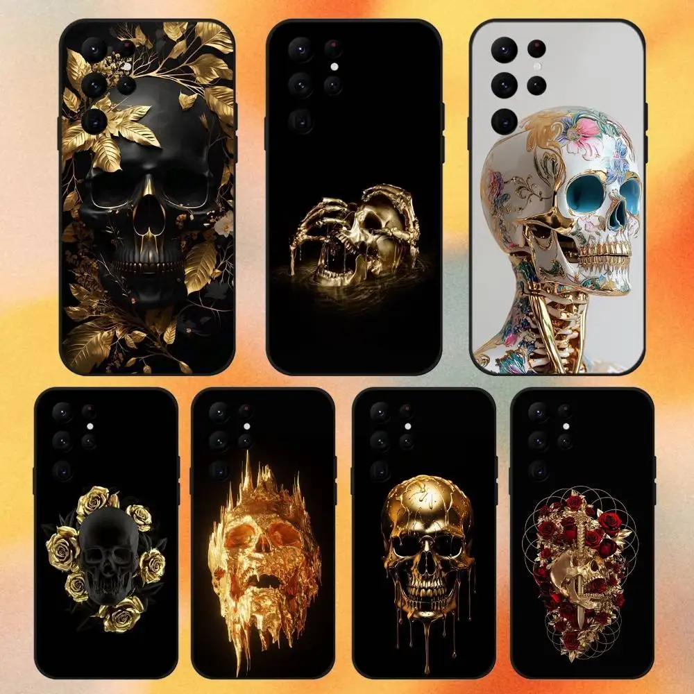 

Golden Skull COOL Phone Case For Samsung S 25,24,23,22,30,21,10,9,Ultra,Plus,Lite,FE,4,5G Black Soft Case