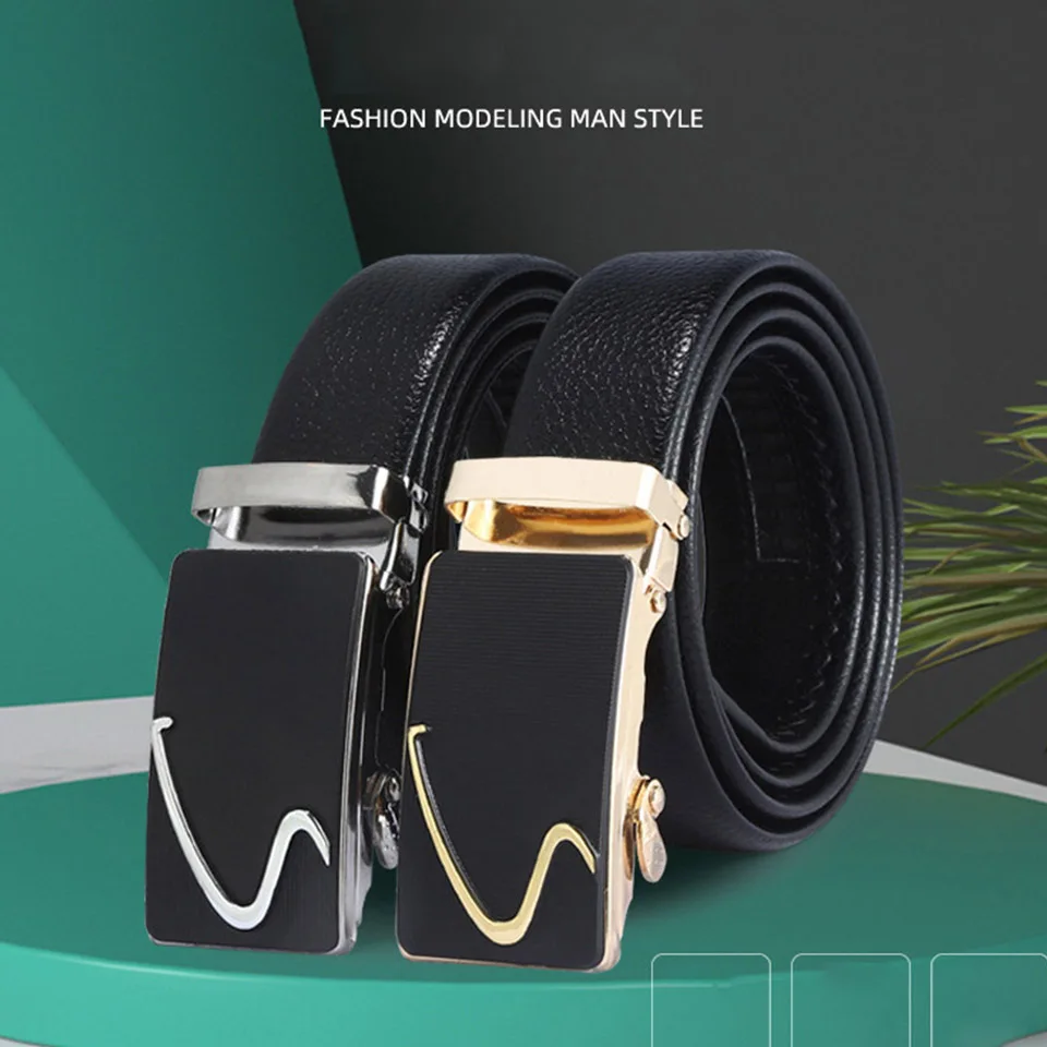 

2024 New Fashion Black Belt Original Design For Men And Women Automatic Iron Button PU Leather Casual Pants Belt Accessories