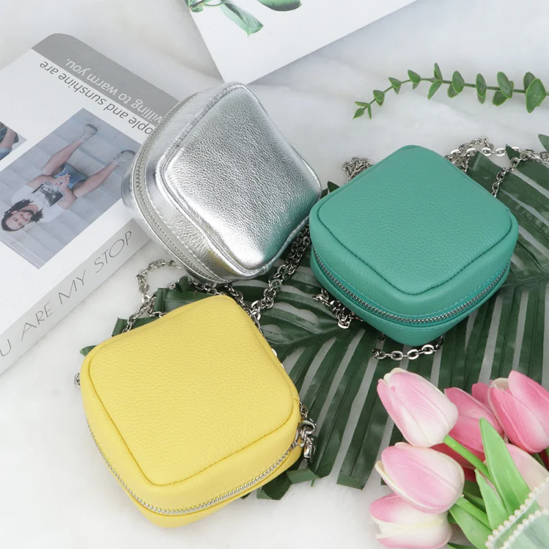 

Кожаная Портативная сумка для хранения, косметичка, первослойная кожаная модная простая сумочка из натуральной кожи, сумка-мессенджер на цепочке, 1873