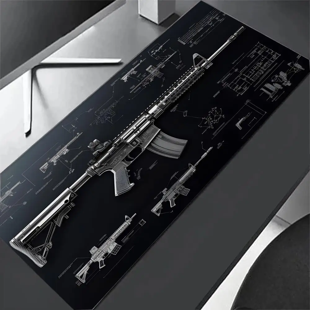 Large  Gaming Mouse Pad Desk Mat Keyboard Pad AR15 Blueprint Tactical Diagram Non Slip Rubber Base Stitched Edge E-Sports Gamer