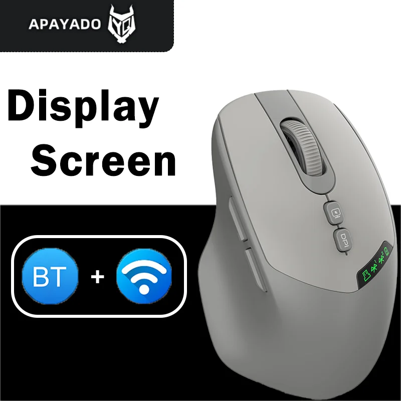 T02 Dual-mode Wireless Silent Mouse with Bluetooth 2.4G, DPI Adjustment, 500mAh Battery, Display Screen for PC Laptop