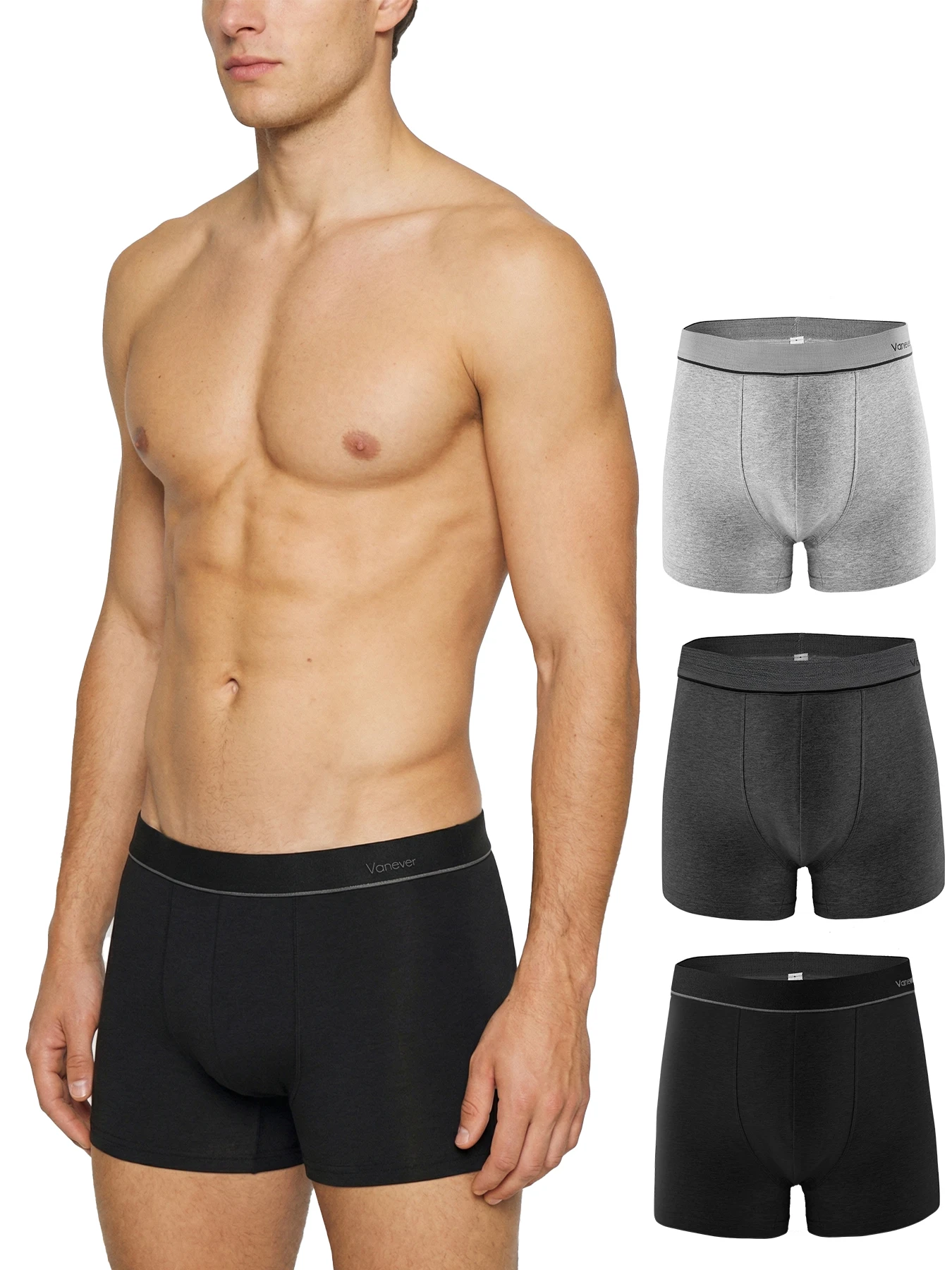 VANEVER Men's Cotton Boxershorts Underwear, 3Pcs Rich Cotton Boxer Shorts for Men, Stretch Essential Comfortable Male Underwear