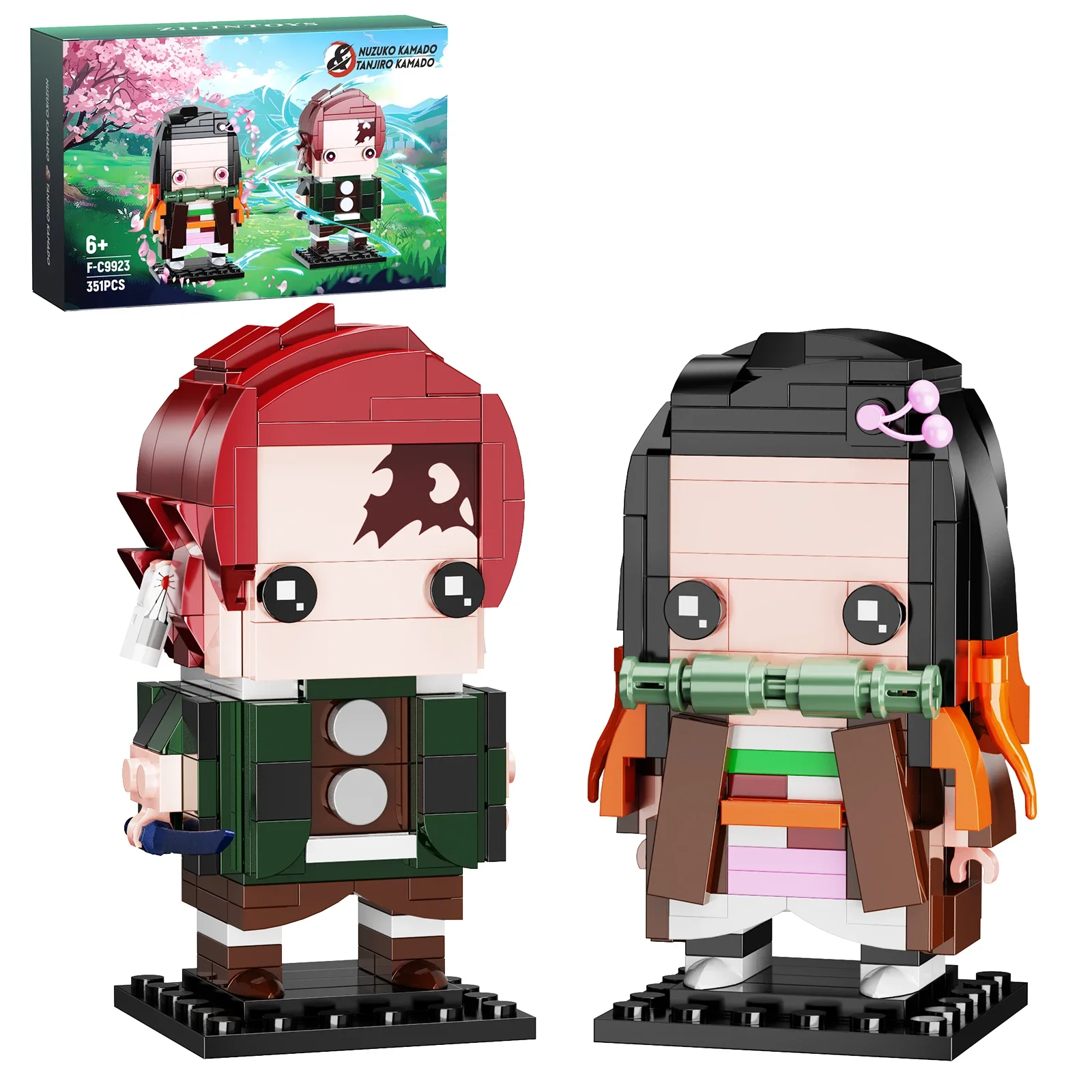 MOC Tanjiro and Nezuko Brickheadz Building Block Set from Demoned Slayers Animem,Christmas Gifts for Kids and Adults