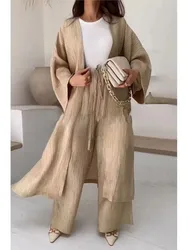 Fashionable Long-sleeved Cardigan + Wide-leg Pants 2-piece Set For Women Autumn Solid Color High Street Loose Casual Suit Female