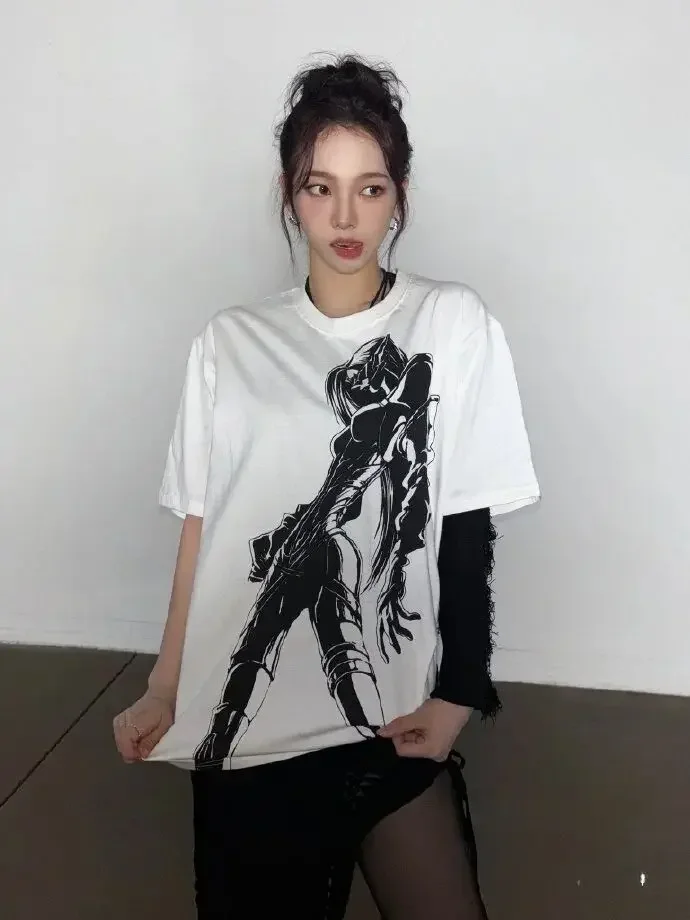 KPOP Aespa Whiplash Limited Edition T-shirt Short Sleeve  KARINA GLSELLE WINTER NINGNING Same Print Loose Anime Techno Top