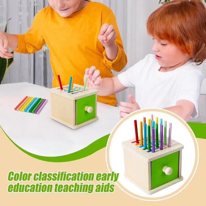 Giocattoli per l'ordinamento dei colori Scatola per l'ordinamento dei colori Gioco sensoriale in legno Attività di apprendimento in età prescolare Giocattoli educativi Abilità motorie fini per Bo