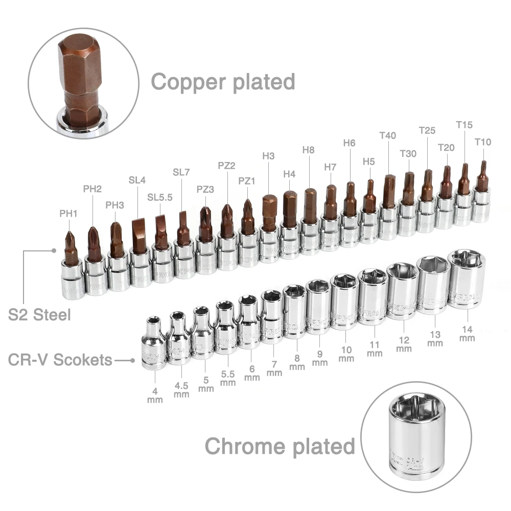 WORKPRO 35-48PC Tool Set Home Instruments Set of Tools for Car Repair Tools 1/4" Dr. Socket Set Ratchet Wrench