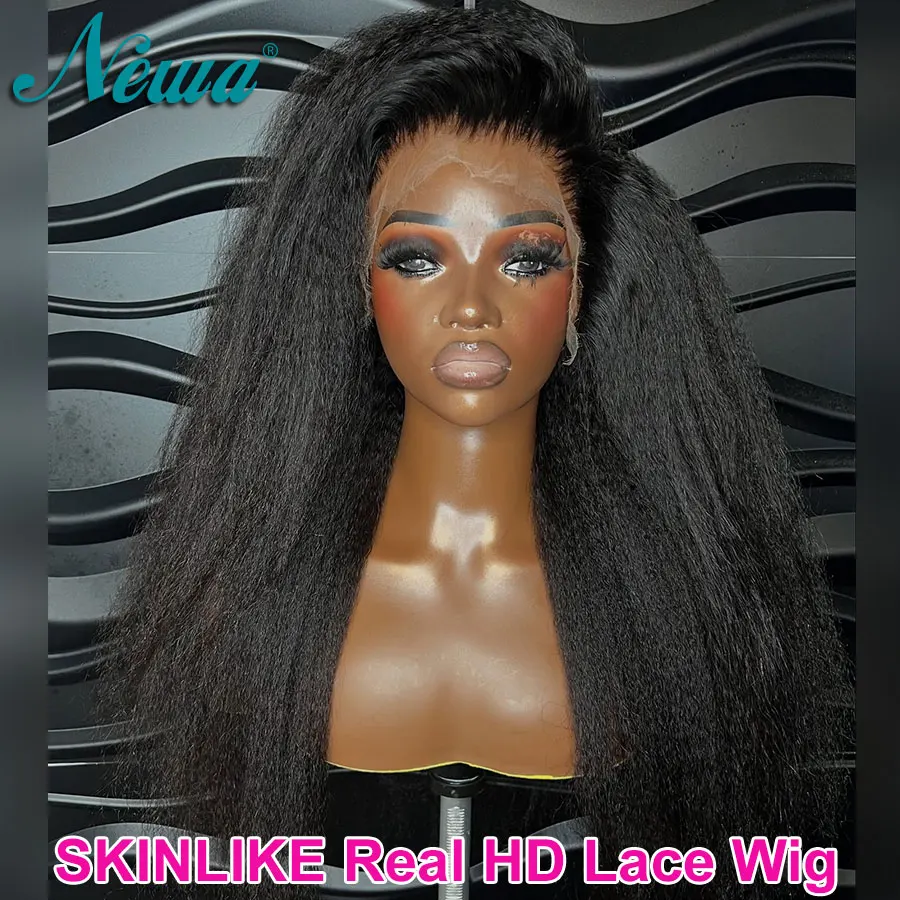 

Newa Hair Kinky Straight 13x6/13x4 HD Кружевной фронтальный парик 100% парик из натуральных волос Бесклеевые HD парики с застежкой Предварительно выщипанные отбеленные узлы