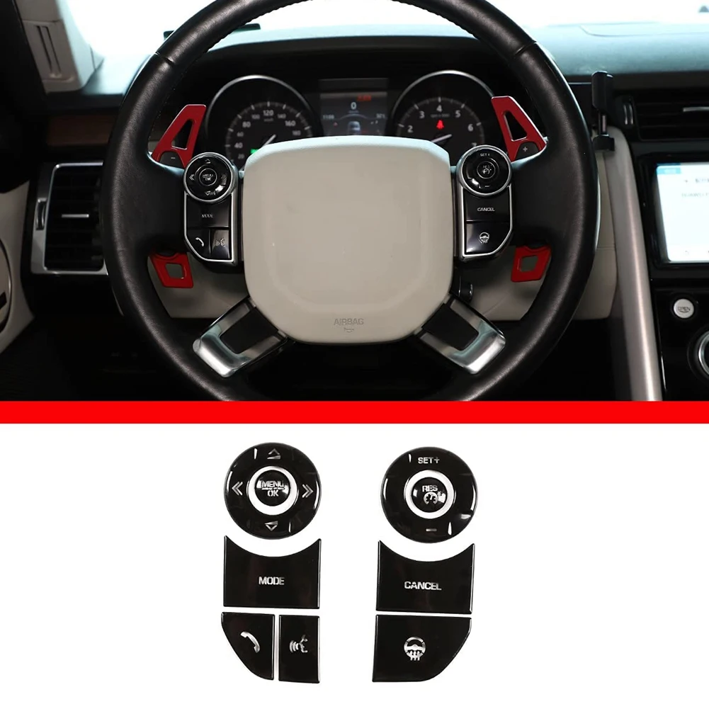 Car Steering Wheel Button Patch Cover Trim Sticker for Land Rover Discovery 5 Range Rover Sport, with Heating, Black