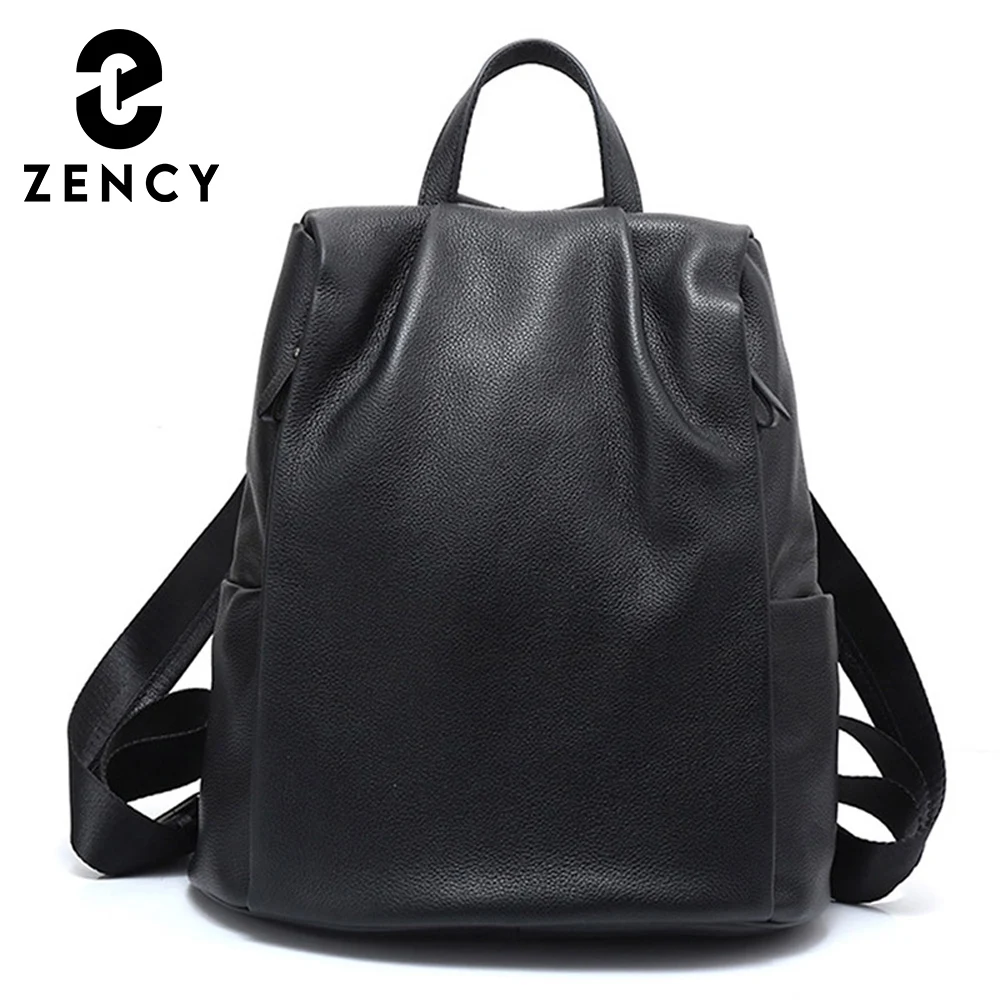 Zency Women  Anti-theft Backpack 100% Genuine Leather White Travel Bag Big Schoolbag For Girls Black Knapsack Laptop