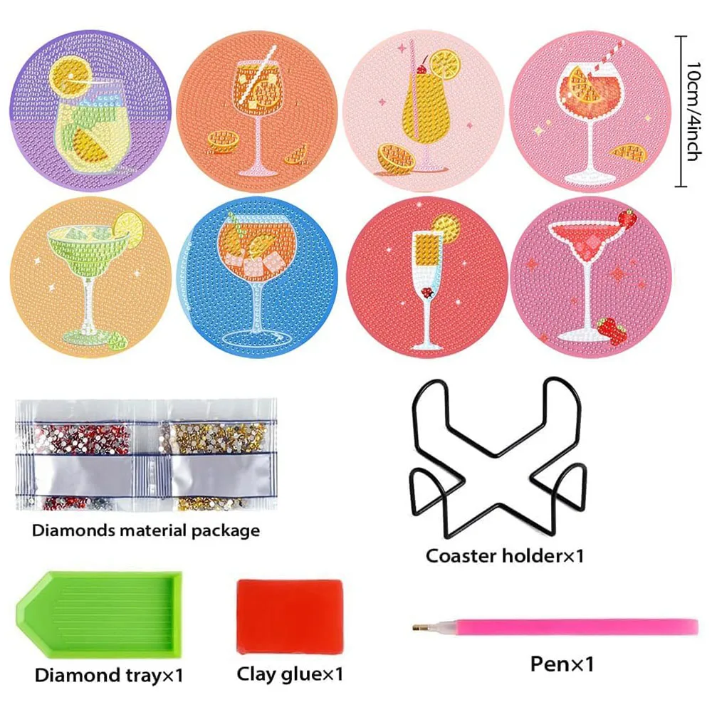 8 Pièces Sous-Verres Peinture Diamant Arbre De Vie - Kit DIY Créatif Avec Support En Liège Déco Table Diamond Painting