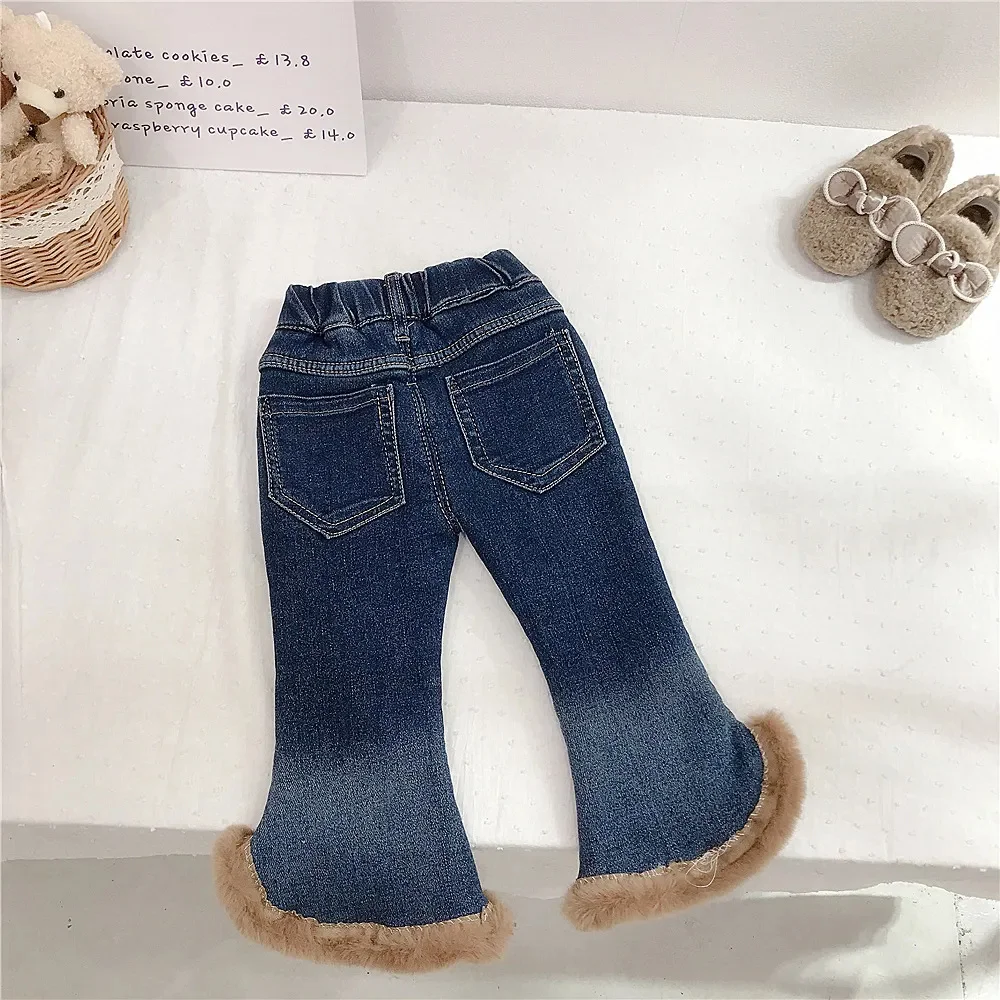 Winter fashion Children's jeans Girls' plush Autumn and winter Thick pants baby denim trousers children's bell bottoms