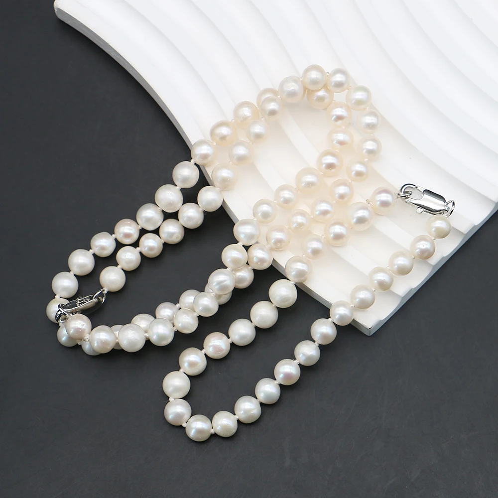 

Exquisite Versatile Natural Freshwater Round Pearl Straight-Hole Baroque Jewelry Set Necklace Gift Accessory for Outfit Matching