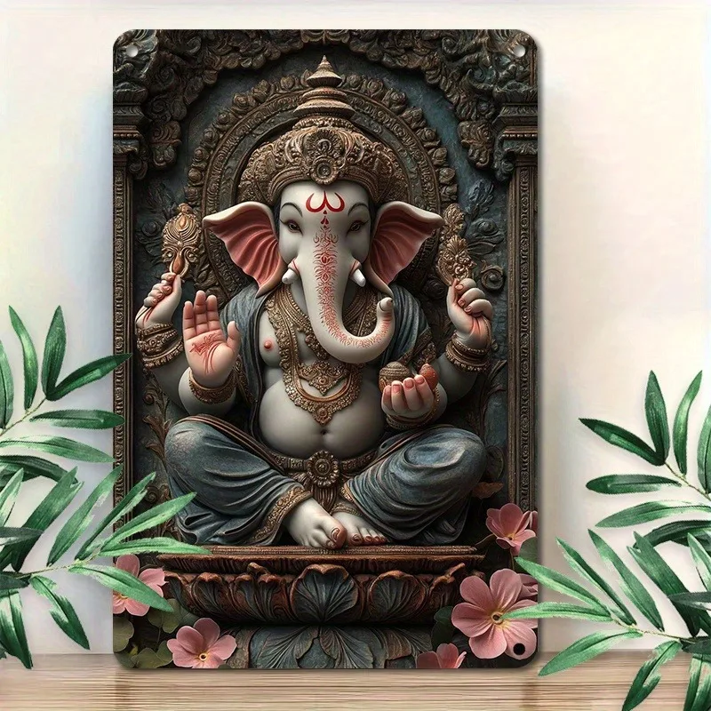 

Aluminum Signs 2D Flat Print Indian Elephant God Metal Sign Wall Art Poster Idea for Garage Home Office Decorations, 7.9x11.8"