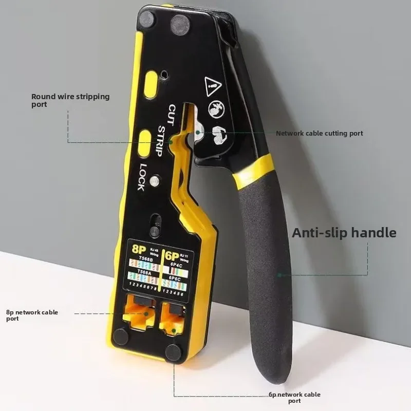 RJ45 Crimp Plier Pass Through Ethernet Modular Plug Crimping Tool for Cat6 Cat5/5e RJ45 Connectors 8P6P RJ11 Connector