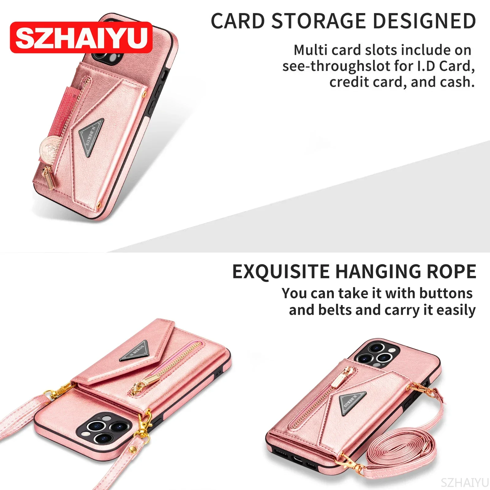 Zipper Wallet for IPhone 15 14 13 16 Pro Max 12 Mini 11 X XR XS Plus Case with Card Holder Lanyard Strap Crossbody Leather Cover