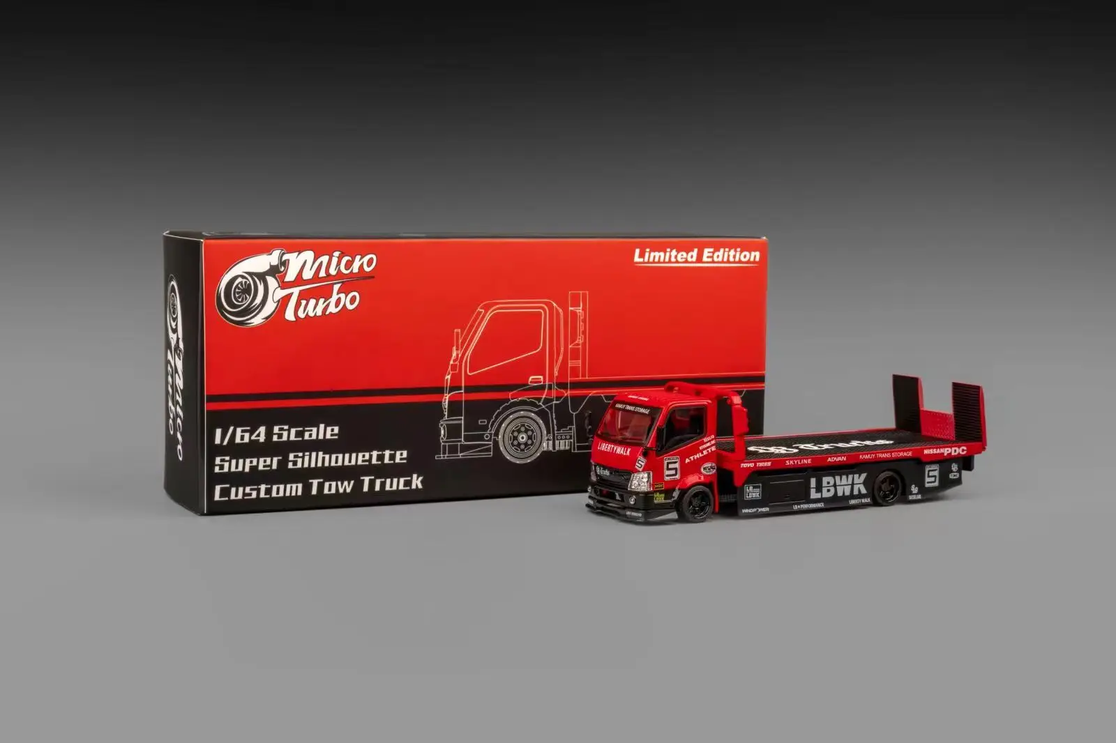 **Pre-order **MicroTurbo MT 1:64 Super Silhouette Custom Tow Truck trailer Red Diecast Model Car