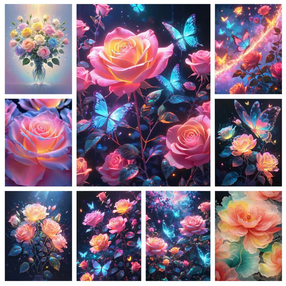 Diy 5D Mosaic Arts Diamond Painting Animals Butterfly Rose Cross Stitch Full Rhinestone Embroidery Picture Home Wall Decor