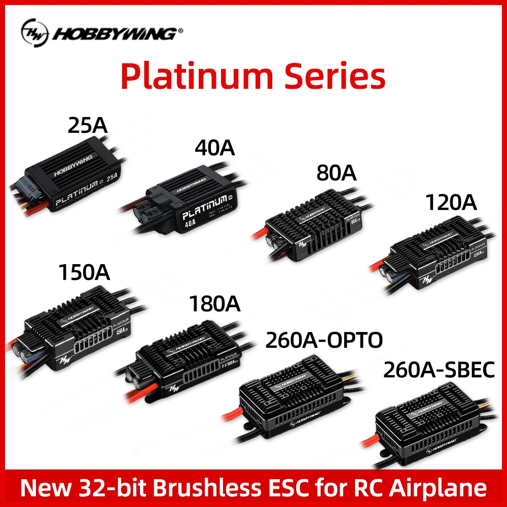 Hobbywing Platinum 25A 40A 60A 80A 120A Brushless ESC Electronic Speed Controller 3-6S Lipo Built-in BEC For RC Airplane