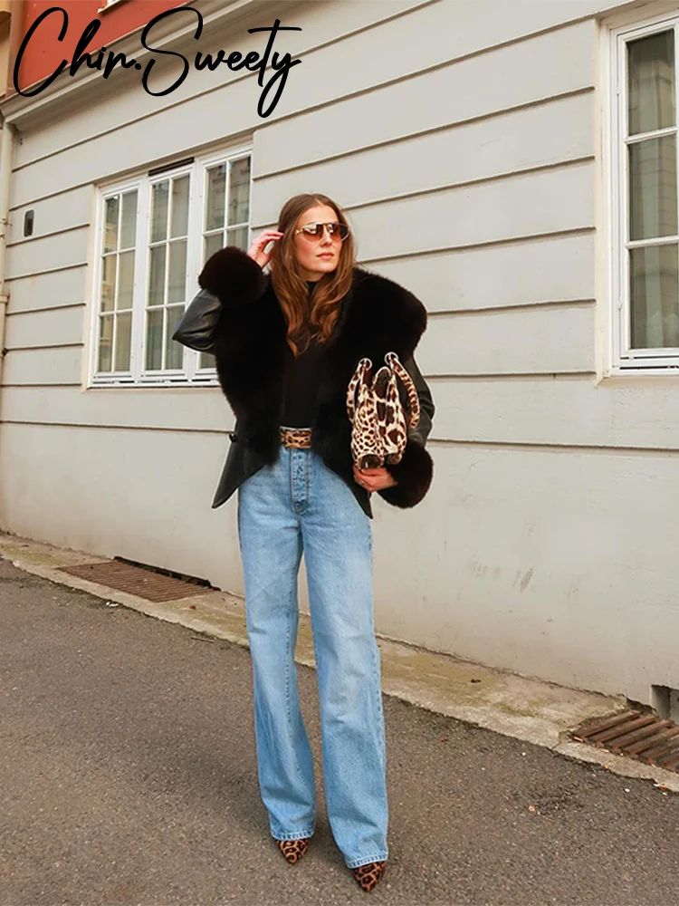 

Повседневные куртки из искусственной кожи с меховым воротником, женские куртки с длинными рукавами и пуговицами в стиле пэчворк, свободные пальто с открытой строчкой, женские осенние пальто 202, новинка