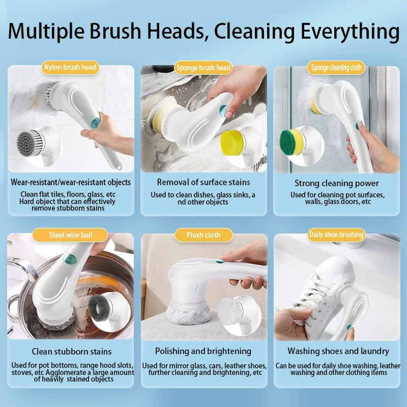5-in-1 Wireless Electric Cleaning Brush USB Charging Kitchen Bathroom Window Toilet Dishwashing  Multifunctional Cleaning Brush