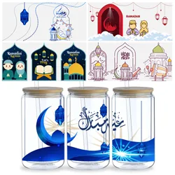 5 Sheets Islamic Ramadan UV DTF Cup Wrap,DTF Transfer Stickers for Glass Cup,Waterproof Ramadan Rub on Transfers for 16 oz Glass