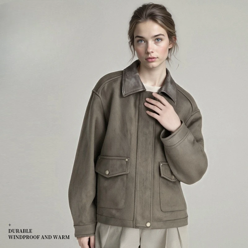 Vintage amerikanische Kunstpelzjacke Damen Kurz Biker Mantel Retro Stil Oberbekleidung Lederjacke Damen