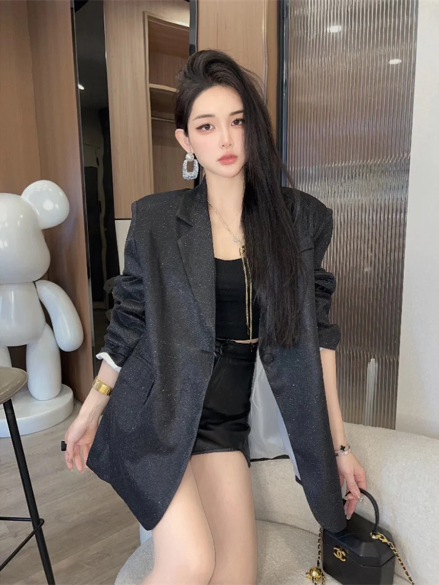 Blazer estilo chique elegante e casual para mulheres, jaqueta sofisticada francesa de alto nível, visual forte e elegante