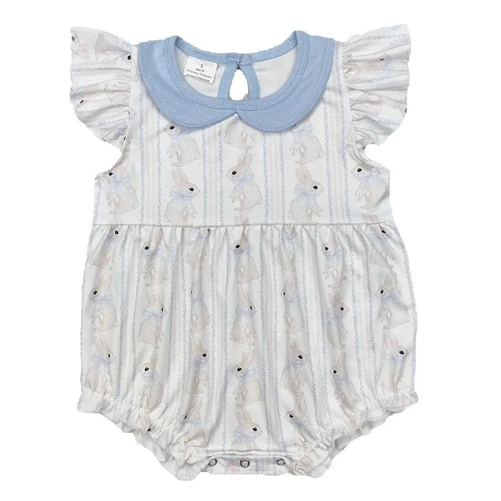 

Boutique Infant Baby Girls Rompers Easter Rabbits Flutter Sleeve Rompers Cute Toddler Girls Rompers Baby Kids Onesie New Bubble